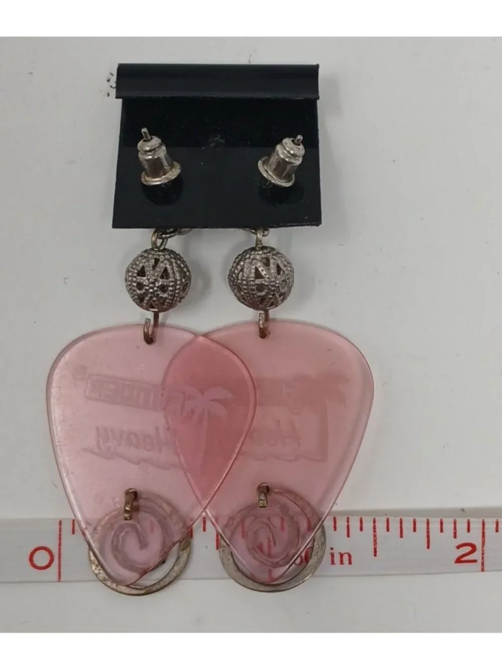 Fender Pink Heavy Guitar Pick Earrings SilverTone Bead Swirl Music Guitar #J1-Dp